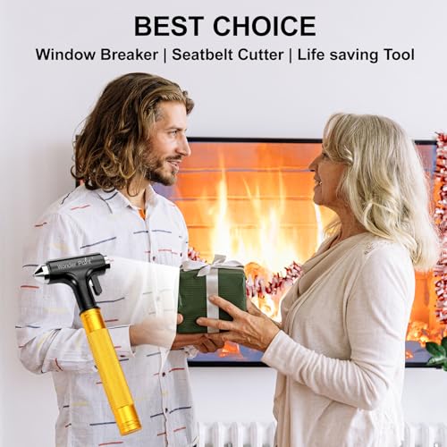Premium Car Glass Breaker with Seat Belt Cutter - Automotive Safety Hammer - Emergecy Escape Tool, Car Autoaccessory Metal Window Hammer, Vehicle Hard Aluminium Alloy Head Design(Yellow) - color: Yellow