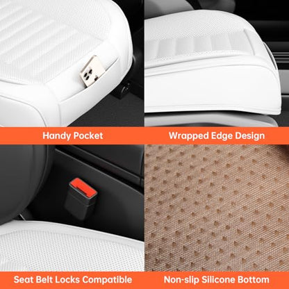2 Pack Car Bottom Seat Covers, Luxury Leather Front Seat Covers, Breathable and Waterproof Automotive Bottom Seat Covers, Universal Anti-Slip Seat Covers Fit for Most Vehicles (White-2 PCS) - color: Bright white-2 PCS