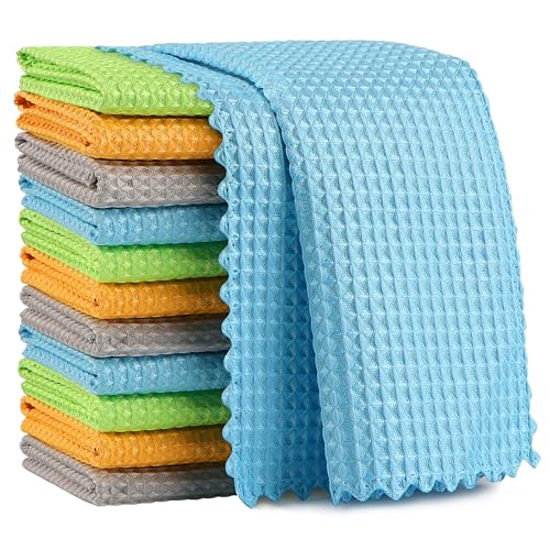 AIDEA Microfiber Glass Cleaning Cloth 12PK, Lint Free Cloth Polishing Cleaning Rags, Stainless Steel Wipes, Kitchen Dishcloths, Magic Cleaning Cloth for Glass, Windows, Mirrors, Stainless Steel 11×11" - color: Multicolor, size: 11"×11"