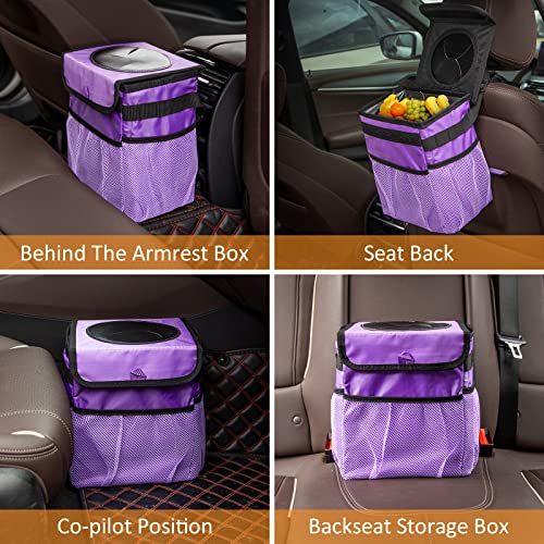 Car Trash Can Foldable Garbage Bin Leakproof 2.3 Gallons Car Trash Bag Purple - color: Purple, size: M-1PCS