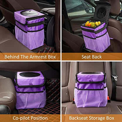 Car Trash Can Foldable Garbage Bin Leakproof 2.3 Gallons Car Trash Bag Purple - color: Purple, size: M-1PCS