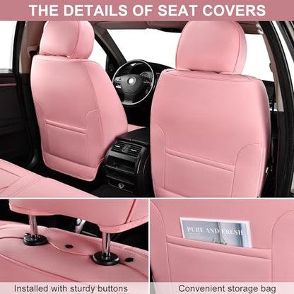 TIEHESYT Car Seat Covers , Breathable Leather Automotive Front and Rear Seat Covers, Car Seat Protectors, Compatible with Most Vehicles, SUV (Cute Pink, Front Pair) - color: Cute Pink, size: Front Pair Headrestless
