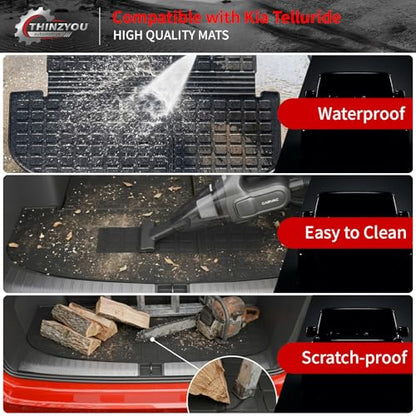 Cargo Mat Compatible with 2020-2025 Kia Telluride (NOT for 2027) Trunk Mat Cargo Liner Trunk Liner All Weather Back Seat Protector 2024 Telluride Accessories (Trunk Mat with Backrest Mat) - style: For Kia Telluride | 2020-2025