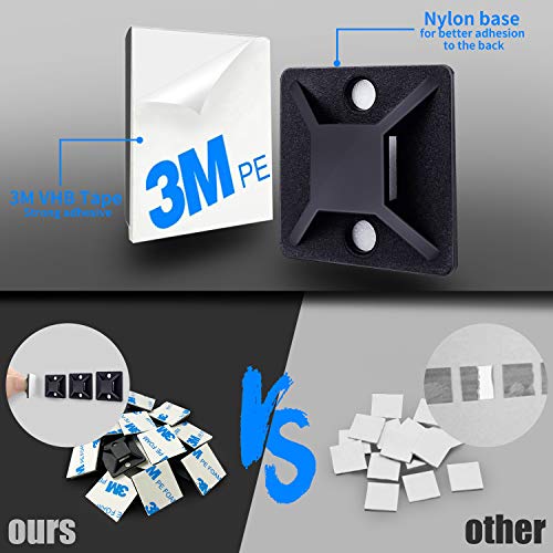 HUASAI 4/5" 100 Pack Zip Tie Mount With Cable Ties,Self Adhesive-backed Mounts for Wire Holder, Black Cable Management Clips Wall Anchors - color: Black
