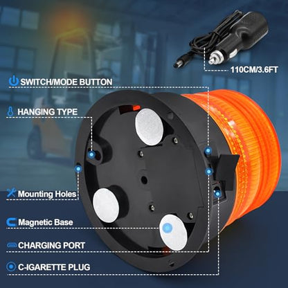 AnTom Magnetic Wireless Beacon Light, Rechargeable Emergency Flashing Warning Battery Operated Strobe Lights for Truck Vehicle, with 12-24v Cigarette Lighter Plug, Amber - color: Amber