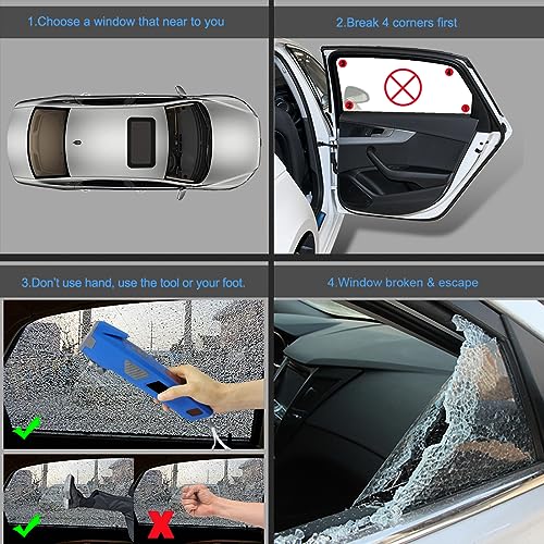 LUXON 8-in-1 Car Emergency Escape Safety Tool Kit:Window Breaker,Seat Belt Cutter,LED Flashlight,Rescue Tool USB Charger,Sire Blink Light, Hand Cranking Charge,Magnetic for Vehicle Escape(Blue) - color: Blue, size: 1 Count(Pack of 1)