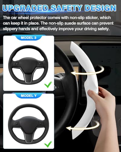 Shademax Custom-Fit for Tesla Steering Wheel Cover, Tesla Model Y / 3 2017-2025 (Fit Model Y Juniper 2026/ Model 3 Highland) Suede Steering Wheel Cover Non-Slip Tesla Model Y/3 Accessories (White) - color: White