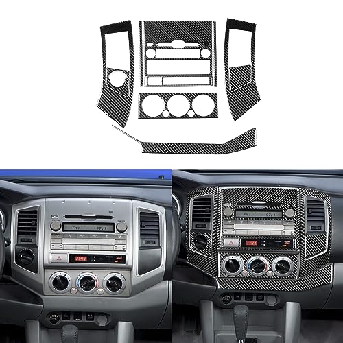 Real Soft Carbon Fiber Car Central Console A/C Outlet Vent Panel Cover Sticker Set Auto Premium Interior Accessories Compatible with Toyota Tacoma 2009 2010 2011 Black(Type D) - color: Console Set D, size: Black Carbon Fiber
