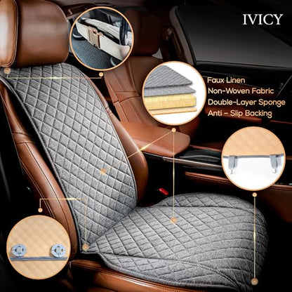 IVICY Faux Linen Front Car Seat Cover – Durable, Non-Slip Seat Protector for Cars – 1 Unit, Cool Gray - color: GRAY WS LN
