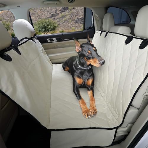 4Knines Dog Backseat Cover with Hammock for Cars, SUVs, and Trucks – Waterproof Layers, Nonslip Seat Protector, Durable Nylon Clips, K9 Shield with Heavy Duty Thread, (Regular, Tan) - color: Tan, size: Regular