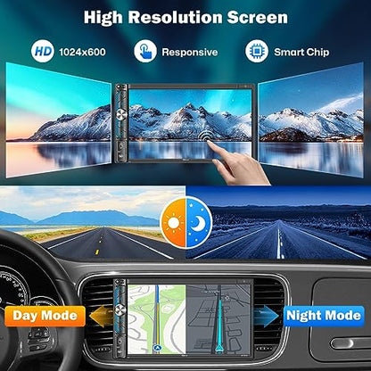 PLZ 7" Wireless Double Din Car Stereo Apple Carplay Radio Screen for Car Audio Receivers, Bluetooth 5.3 Car Play Android Auto Touchscreen, 240W 4.2 CHN 2 Subwoofers Outputs, Backup Camera, SWC, FM/AM - size: 7"