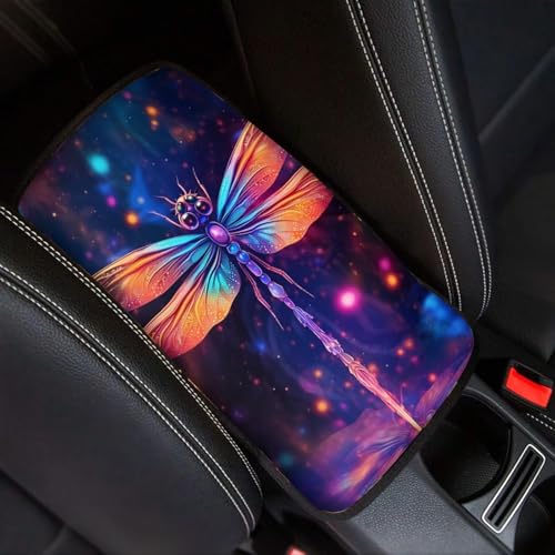 Modysero Cool Print Dustyproof Univerasl Fit and Soft Car Armrest Pad Aesthetics Dargonfly Armrest Cover Interior Decoration for Cars Truck SUV Sedan - color: aesthetics dargonfly
