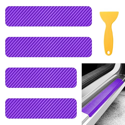 4PCS Car Door Sill Protector, Automotive Door Entry Guard, 3D Carbon Fiber Door Sill Plate Protectors for Car, Auto Anti-Scratch Threshold Cover Strips for SUV, Sedan, Truck (Purple) - color: Purple