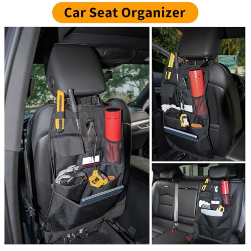 Car Seat Back Organizer with Multiple Pockets and Hook - color: black