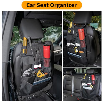 Car Seat Back Organizer with Multiple Pockets and Hook - color: black