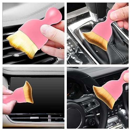 Car Interior Cleaning Brush Car Duster Interior with Ultra Soft Bristles Auto Detailing Brushes Dusting Car Accessories for Dashboard, AC Vents, Leather, Scratch-Free (2Pack_Pink) - size: 2Pack_Pink