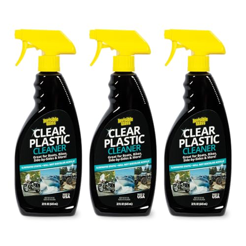 Invisible Glass 92084-3PK Clear Plastic Cleaner for Cars, Motorcycles, RVs, Boats, Helmet Visors, Golf Carts, Acrylic and Vinyl Windows, Streak-Free, Haze-Free, Removes Static, 22 Fl Oz, Pack of 3 - size: 1 Count (Pack of 3)