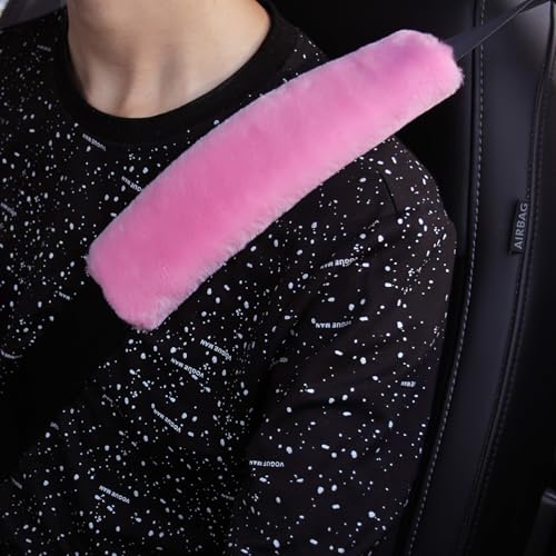 2 Pack Car Seatbelt Covers Shoulder Pad, Soft Faux Sheepskin Seat Belt Shoulder Cover for a Comfortable Driving, Seat Belt Shoulder Strap Covers Helps Protect Your Neck and Shoulder (Pink) - color: Pink