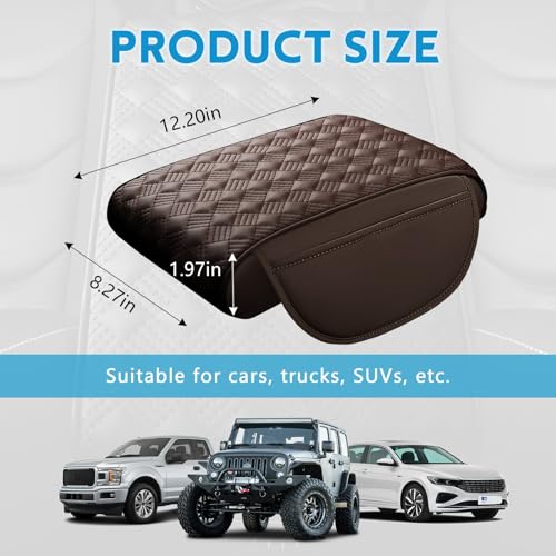 wuyaoyao Car Center Console Cover, 12.2"×8.27"×1.97" Leather Center Console Protector, Auto Armrest Pad with 2 Storage Pocket, Universal Armrest Cover Cushion for Most Cars, Trucks, SUVs (Coffee) - color: Coffee