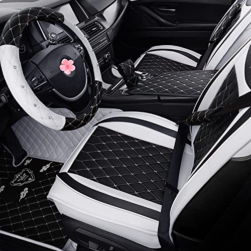 Car Seat Covers Full Set, Super Luxurious Heavy Duty Waterproof Leather Automotive Vehicle Cover for Cars SUV Pick-up Truck, Universal Non-Slip black white Seat Car Accessories (Full Set/White) - color: Full Set/white