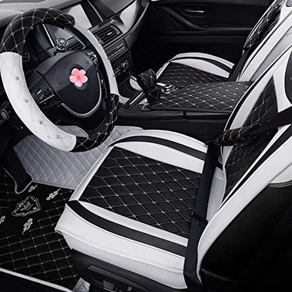 Car Seat Covers Full Set, Super Luxurious Heavy Duty Waterproof Leather Automotive Vehicle Cover for Cars SUV Pick-up Truck, Universal Non-Slip black white Seat Car Accessories (Full Set/White) - color: Full Set/white