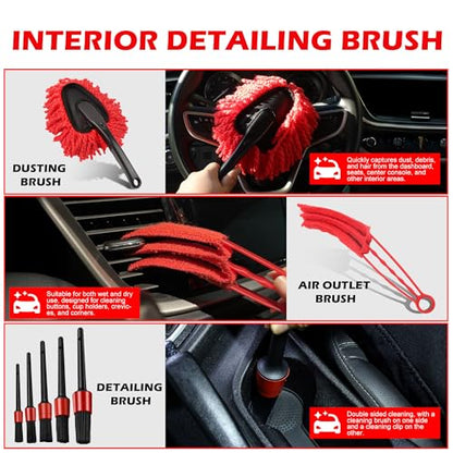 25Pcs Car Detailing Kit with Drill Brushes, Car Cleaning Kit for Interior Exterior, Wheel & Tire Brushes, Polishing Pads for Waxing, Auto Detailing Tools – Gift for Men Dad (25PCS) - size: 25PCS