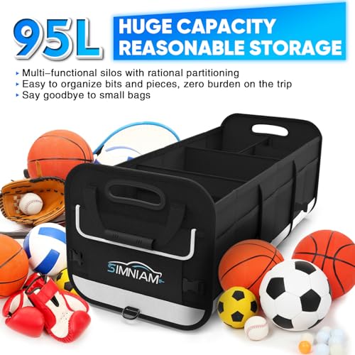 Simniam Large Car Trunk Organizer - with 5 Compartments Trunk Organizers and Storage SUV, Reinforced Handle, Securing Straps, Trunk Organizer Available for Car, SUV, Truck, Minivan
