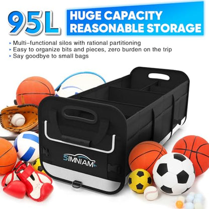 Simniam Large Car Trunk Organizer - with 5 Compartments Trunk Organizers and Storage SUV, Reinforced Handle, Securing Straps, Trunk Organizer Available for Car, SUV, Truck, Minivan