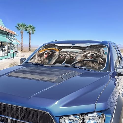 AFPANQZ 3D RaccoonUV Protection Foldable Windshield Washable Sun Shades Universal Fit for Car Auto Sedan Truck SUVs Travel Outdoor Packing 28.5"x25.5" - color: 3D Raccoon