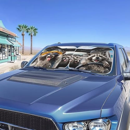 AFPANQZ 3D RaccoonUV Protection Foldable Windshield Washable Sun Shades Universal Fit for Car Auto Sedan Truck SUVs Travel Outdoor Packing 28.5"x25.5" - color: 3D Raccoon