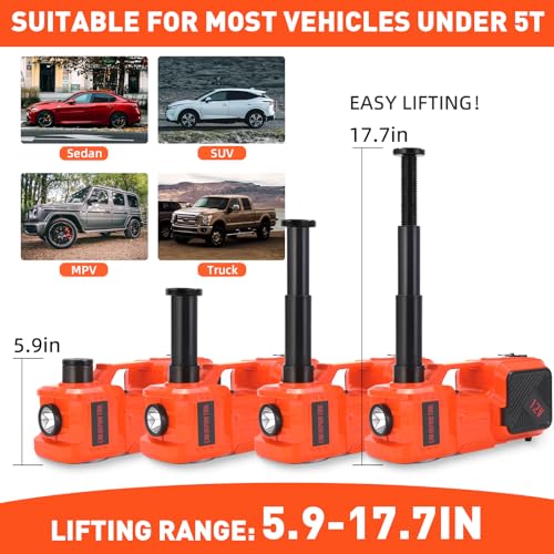 Trihelper Electric Car Jack Set 5 Ton Hydraulic Jack Car Lift Floor Jack with Integrated Tire Pump and Impact Wrench for Sedans SUV MPV Sedan Truck Change Tires Garage Repair - color: Orange+Wrench