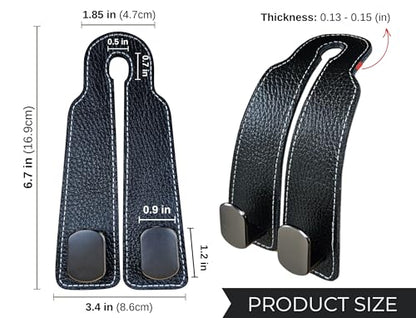 2 Pack Car Seat Back Storage Hooks - Headrest Hooks for Purses and Bags, Leather (Black) - color: Black
