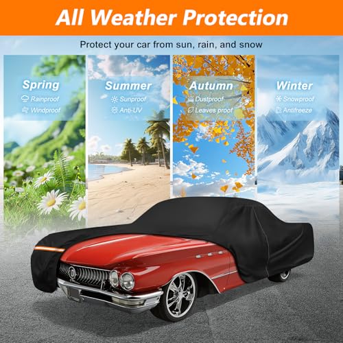 Car Cover for Buick Lesabre 1959-1970, 420D Oxford Cloth Full Car Cover Waterproof All Weather Outdoor Heavy Duty with Windproof Straps, UV Sun Dust Protection, Driver Side Zipper (Black) - size: for Buick Lesabre 1959-1970