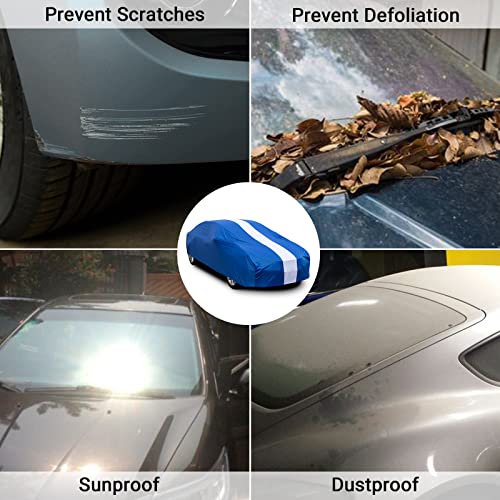 Favoto Car Cover Dustproof Sedan Indoor Stretch Cover Universal Fit 177-193 Inch Automobiles Full Car Cover with Storage Bag Breathable Windproof All-Weather Auto Vehicle Cover (Blue-Upgraded) - color: Blue-Upgraded