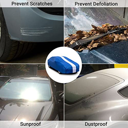 Favoto Car Cover Dustproof Sedan Indoor Stretch Cover Universal Fit 177-193 Inch Automobiles Full Car Cover with Storage Bag Breathable Windproof All-Weather Auto Vehicle Cover (Blue-Upgraded) - color: Blue-Upgraded