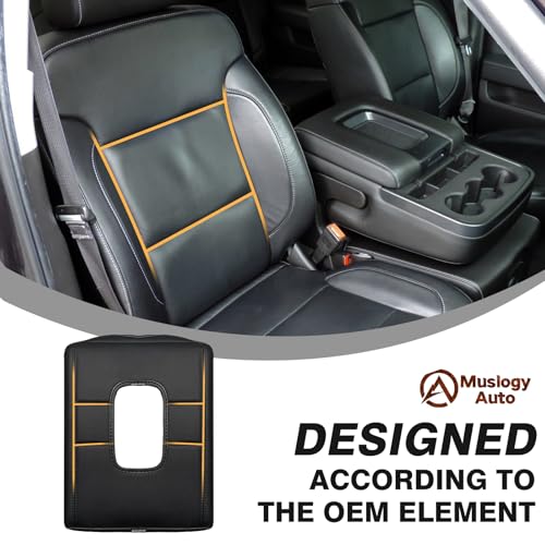 Muslogy Center Console Armrest Cover Fit for Chevy Silverado & GMC Sierra 1500 2500 3500HD 2014-2018 Accessories, Comfort Armrest Pad Console Lid Cushion Vegan Leather Regular Thick(Split Bench Seat) - size: 1) 14-18 |Silverado & Sierra| Jump Seat, Regula
