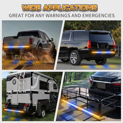 XRIDONSEN 60 inch Amber Blue Truck Tailgate Strobe Lights Strip 360 LED Tail Light Bar Flashing Warning Hazard Safety Rear Emergency Lights for Tow Plow Trucks Construction Vehicles Pickup Trailer - color: Amber/Blue