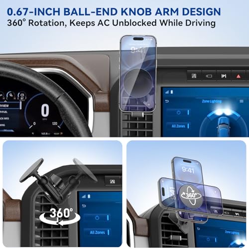Surfcabin CNC Truck Air Vent Phone Holder, Magnetic Full Metal Phone Mount for F150, Phone Cradles Compatible with Ford F150 2021-2025 & Super Duty F250 F350 F450 2021-2025 and Most Cellphones - style: Compatible with F150 2021-2026 with Metal Arm