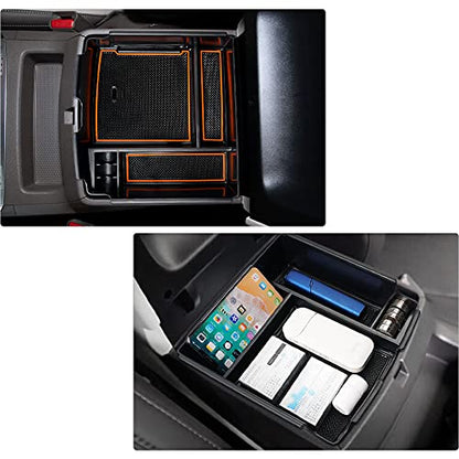 Autorder Center Console Organizer for 2022-2026 Kia Carnival KA4 MPV Accessories Armrest Storage Box Secondary Insert Tray with Orange/Black Silicone Pad - size: 2022-2026 Kia Carnival KA4 MPV