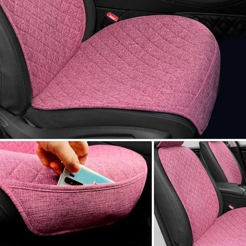 BOPUOVRE Linen Car Seat Cover - Non-Slip & Breathable - Universal Fit for Cars, Vans, SUVs, Trucks - 2 Units - Pink - color: Pink