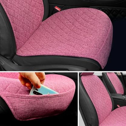 BOPUOVRE Linen Car Seat Cover - Non-Slip & Breathable - Universal Fit for Cars, Vans, SUVs, Trucks - 2 Units - Pink - color: Pink