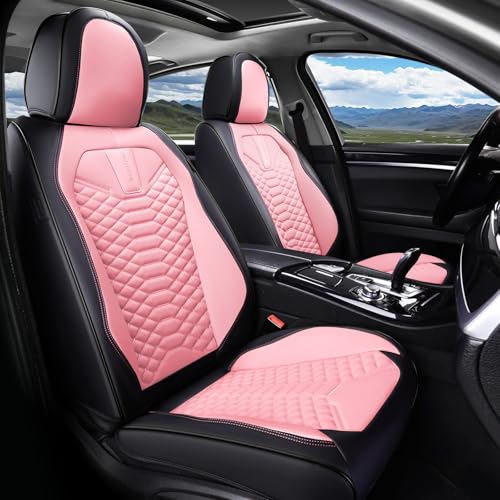 Coverado Car Seat Covers, Front Seat Cover, Waterproof Nappa Leather Seat Covers for Cars, 2 Pack Car Seat Protectors, Car Seat Cushion, Automotive Seat Covers Universal Fit for Most Cars (Black&Pink) - color: Patchwork-Black&Pink, size: Front