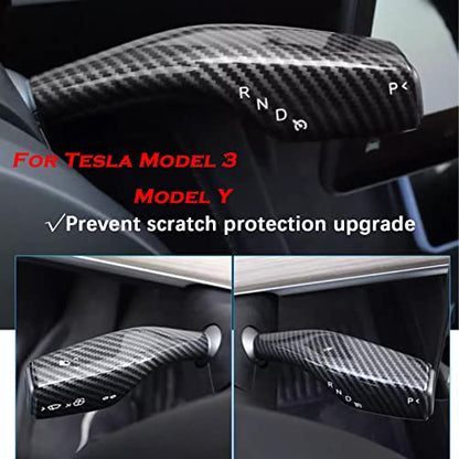 YHCDSEA Steering Lever Cover for Tesla Model 3/Y, Gear Shift Cover Accessory - Decorative Cover (Glossy Carbon Fiber Pattern) - style: Glossy Carbon Fiber Pattern
