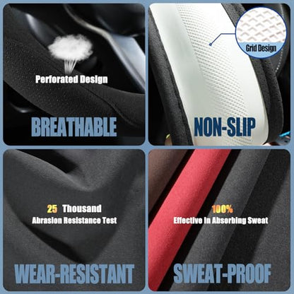 Black Suede Steering Wheel Cover, Breathable Non-Slip Sweat-Proof Wear-Resistant No Pilling, Warm in Winter and Cool in Summer, Universal 15 inch - color: Black, size: Round-M[14.5''-15'']