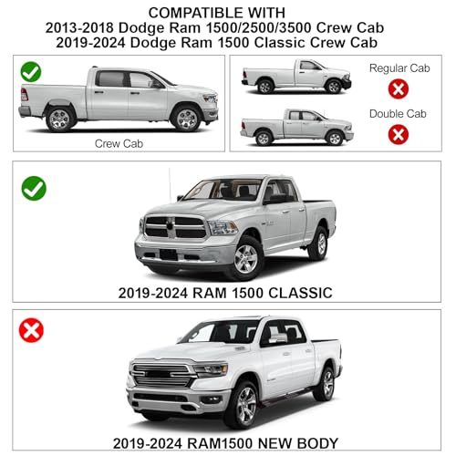 Floor Mats for 2019-2024 Ram 1500 (Only Classic Body) Crew Cab 2013-2018 1500/2500/3500 Crew Cab, TPE All Weather Durable Floor Liners Door Sill Guards for Ram 1500 Classic - size: 2019-2024 | For Dodge Ram 1500 Classic