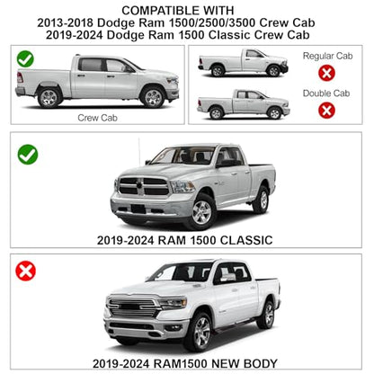 Floor Mats for 2019-2024 Ram 1500 (Only Classic Body) Crew Cab 2013-2018 1500/2500/3500 Crew Cab, TPE All Weather Durable Floor Liners Door Sill Guards for Ram 1500 Classic - size: 2019-2024 | For Dodge Ram 1500 Classic