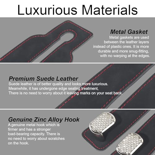 Purse and Bag Hook for Car, Zinc Alloy Seat Headrest Hooks, Upgraded Leather Cute Car Seat Back Purses Hanger and Bags Holder (Black Diamond, 2Pack) - color: Black Diamond