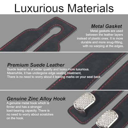 Purse and Bag Hook for Car, Zinc Alloy Seat Headrest Hooks, Upgraded Leather Cute Car Seat Back Purses Hanger and Bags Holder (Black Diamond, 2Pack) - color: Black Diamond