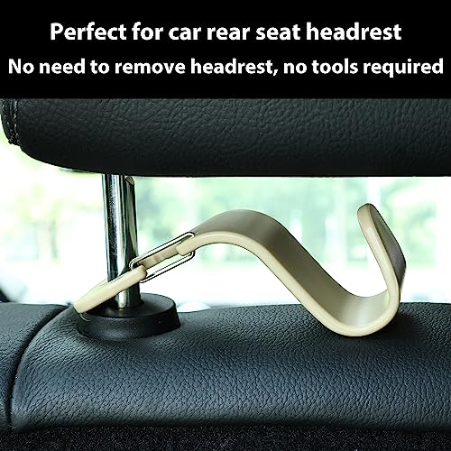 Car Seat Headrest Hooks, Car Organizer Hanger Storage Hooks for Handbags Purses Groceries Backpack Coat 4 Pack (Beige) - color: Beige
