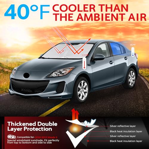 KAYZT Windshield Sun Shade for 2010-2013 Mazda 3 Foldable Sunshade Front Window Custom Fit Car Accessories - size: for 2010-2013 Mazda 3